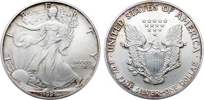 Лот №447,  США. 1 доллар 1991 года. Шагающая свобода.