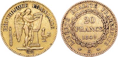 Лот №478,  Франция. Вторая республика. 20 франков 1849 года. Конституция.