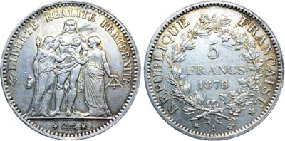 Лот №482,  Франция. Третья республика. 5 франков 1876 года.