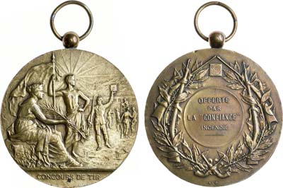 Лот №485,  Франция. Третья республика. Медаль 1881 года. Стрелковые соревнования, организованные пожарным трастом.