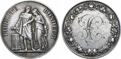 Лот №490,  Франция. Медаль 1888 года. Свадебная.
