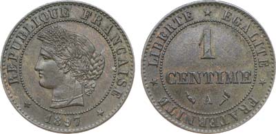 Лот №491,  Франция. Третья республика. 1 сантим 1897 года.