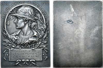 Лот №498,  Франция. Третья республика. Плакета 1916-1917 гг. Франция в Вердене, сенаторы Верхней Марны.