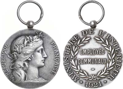 Лот №501,  Франция. Наградная медаль 1921 года. От Министерства Внутренних Дел.