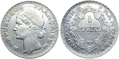 Лот №513,  Французский Индокитай. Колония. 1 пиастр 1931 года.