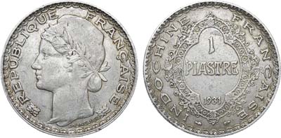 Лот №514,  Французский Индокитай. Колония. 1 пиастр 1931 года.