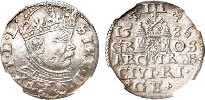 Лот №15,  Речь Посполитая (Польша). Король Стефан Баторий. 3 гроша 1586 года.