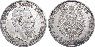 Лот №26,  Германская империя. Пруссия. 5 марок 1888 года.