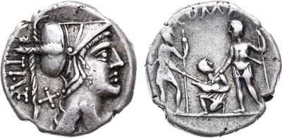 Лот №59,  Римская Республика. Монетарий Тиберий Ветурий. Денарий. 137 г. до н.э..