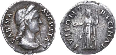 Лот №72,  Римская Империя. Сабина, супруга Императора Адриана, Денарий. 117-128 г..