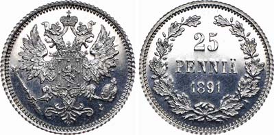 Лот №671, 25 пенни 1891 года. L.