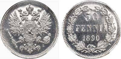 Лот №169, 50 пенни 1890 года. L.