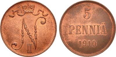 Лот №1001, 5 пенни 1910 года.
