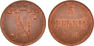 Лот №796, 5 пенни 1908 года.