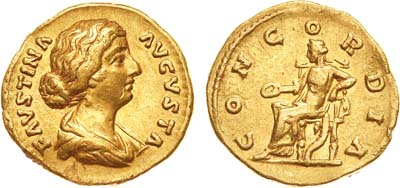 Лот №2,  Римская империя. Фаустина младшая, жена императора Марка Аврелия. Аурей. 161-176 гг.