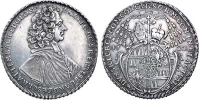 Лот №18,  Священная Римская империя. Епископство Ольмюц (Оломоуц). Кардинал Вольфганг фон Шраттенбах. Талер 1722 года.