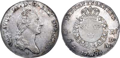 Лот №21,  Швеция. Густав III. Риксдалер 1776 года. OL.