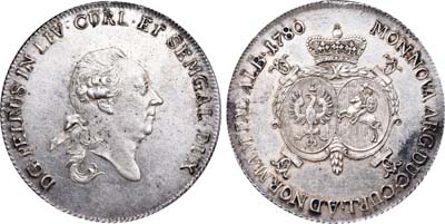 Лот №67,  Герцогство Курляндия. Герцог Петр Бирон. Талер 1780 года.