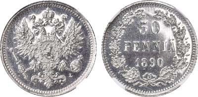 Лот №480, 50 пенни 1890 года. L. В слабе NGC PF 64.