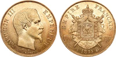 Лот №25,  Франция. Император Наполеон III. 100 франков 1855 года.