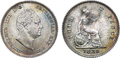 Лот №4,  Великобритания. Вильгельм IV. 4 пенса 1836 года.