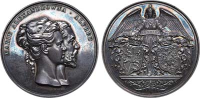 Лот №521, Медаль 1874 года. В память свадьбы герцога Эдинбургского и Великой Княгини Марии Александровны.