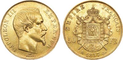 Лот №36,  Вторая Французская Империя. Император Наполеон III. 50 франков 1857 года.