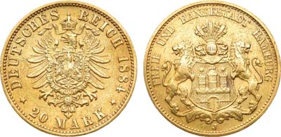 Лот №6,  Германская империя. Вольный город Гамбург. 20 марок 1884 года.