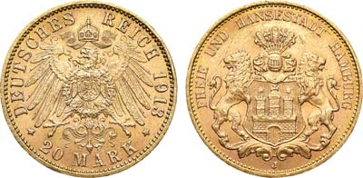 Лот №7,  Германская империя. Вольный город Гамбург. 20 марок 1913 года..