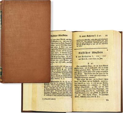 Лот №852,  Dotothea Schloezer. Muenz-, Geld- und Bergwerksgeschichte des Russischen Kaisertums von 1700 bis 1789 Jahr. Доротея Шлёцер. (История монетного дела, денежного обращения и горной промышленности Российской империи с 1700 по 1789 годы).