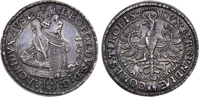 Лот №13,  Священная Римская Империя. Эрцгерцогство Австрия. Император Леопольд I. 1/4 талера 1632 года.