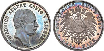 Лот №25,  Германская империя. Королевство Саксония. Король Фридрих Август III. 3 марки 1909 года.