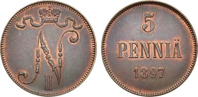 Лот №461, 5 пенни 1897 года. В слабе ННР MS 64.