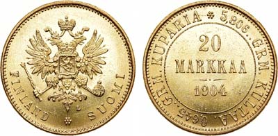 Лот №525, 20 марок 1904 года. L. В слабе ННР MS 64.