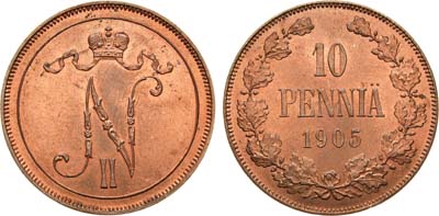 Лот №539, 10 пенни 1905 года. В слабе ННР MS 65.
