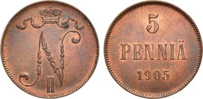 Лот №540, 5 пенни 1905 года. В слабе ННР MS 64.