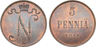 Лот №577, 5 пенни 1911 года. В слабе ННР MS 64.