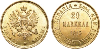 Лот №587, 20 марок 1913 года. S. В слабе ННР MS 65.