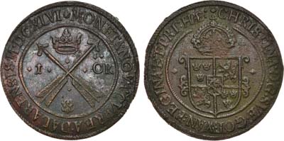 Лот №7,  Королевство Швеция. Королева Кристина. 1 эре 1646 года.