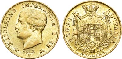 Лот №38,  Королевство Италия. Король Наполеон I. 40 лир 1812 года.