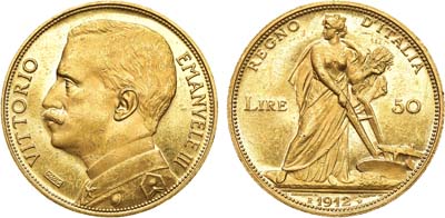 Лот №40,  Королевство Италия. Король Виктор Эммануил III. 50 лир 1912 года.