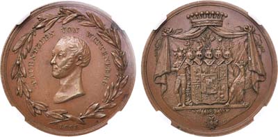 Лот №508, Медаль 1815 года. В честь графа фон Виттенберга. В слабе ННР MS 62 BN.