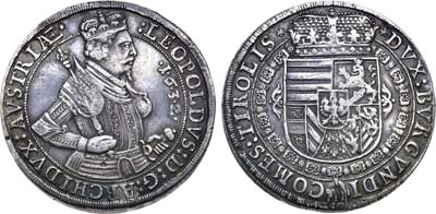 Лот №54,  Священная Римская Империя. Австрия. Великий герцог Леопольд, граф Тирольский. Рейхсталер 1632 года.