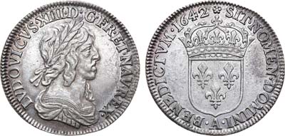 Лот №57,  Королевство Франция. Король Людовик XIII. 1/4 экю 1642 года.
