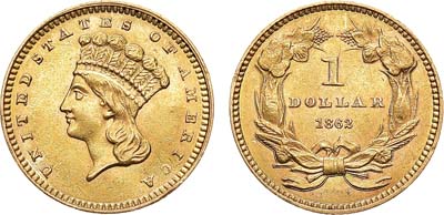 Лот №61,  Соединённые Штаты Америки. 1 доллар 1862 года.
