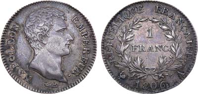 Лот №67,  Франция. Первая Империя. Император Наполеон I. 1 франк 1806 года.
