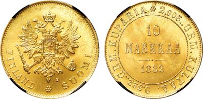 Лот №735, 10 марок 1882 года. S. В слабе RNGA MS 63.