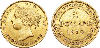 Лот №35,  Канада. Ньюфаундленд (доминион Британской империи). Королева Виктория. 2 доллара 1870 года.