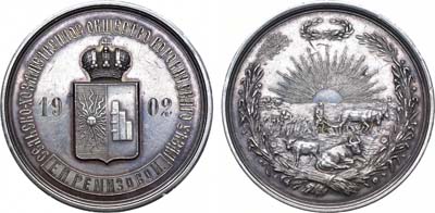 Лот №815, Медаль 1902 года. Сельскохозяйственного общества Боровичского уезда.