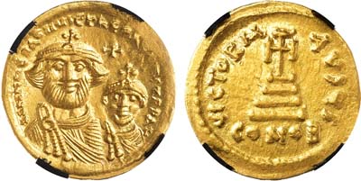 Лот №12,  Византийская Империя. Император Ираклий I. Солид 616-625 гг. В слабе RNGA AU 58.